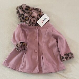 NWT Pink Coat with Leopard Print Trim